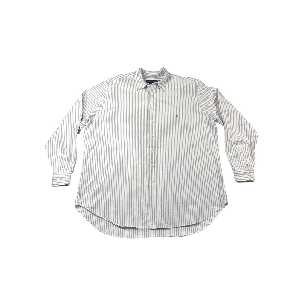 Ralph Lauren Mens 2XLT Striped Button Down Shirt Blue White Classic Fit Tall
